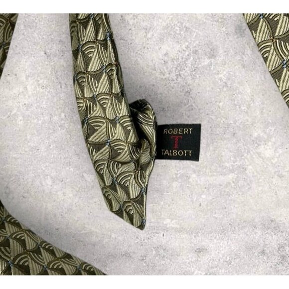 ROBERT TALBOTT Silk Tie USA Beige Gray Geometric W:4" EUC - Picture 4 of 6